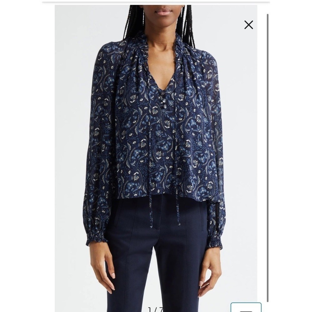 Hickory Floral Paisley‎ Top Veronica Beard Navy Size 10 Blouse